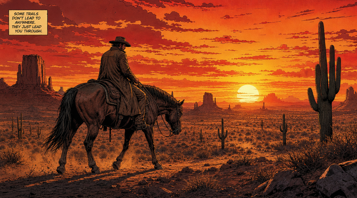 AI comic book maker showcase with a cowboy gunslinger showdown in a western town