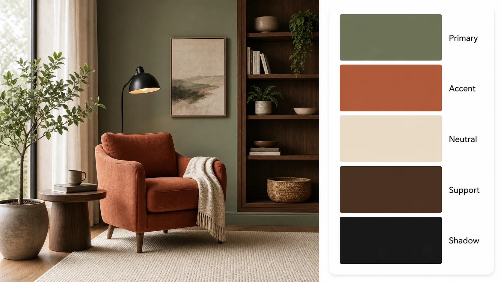 Color palette by image interior design example with a right-side palette card