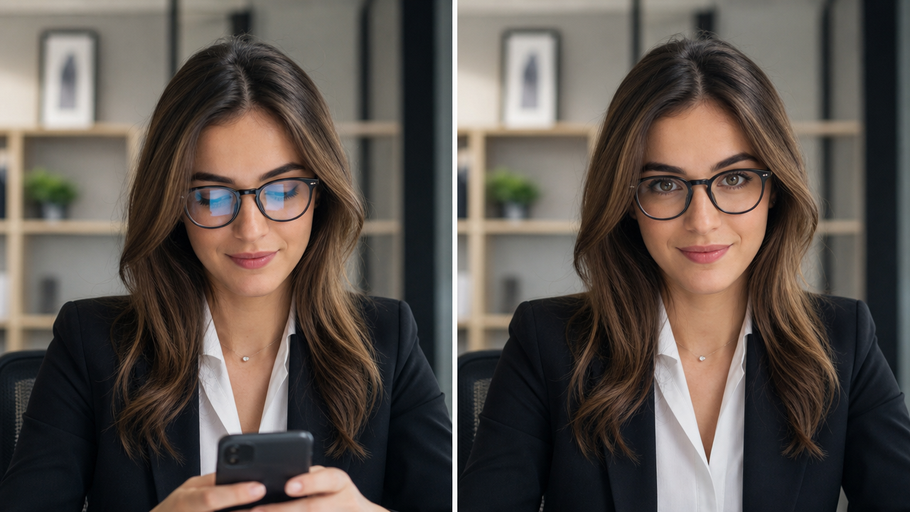Best portrait angle guide for AI eye direction change showing optimal face positioning