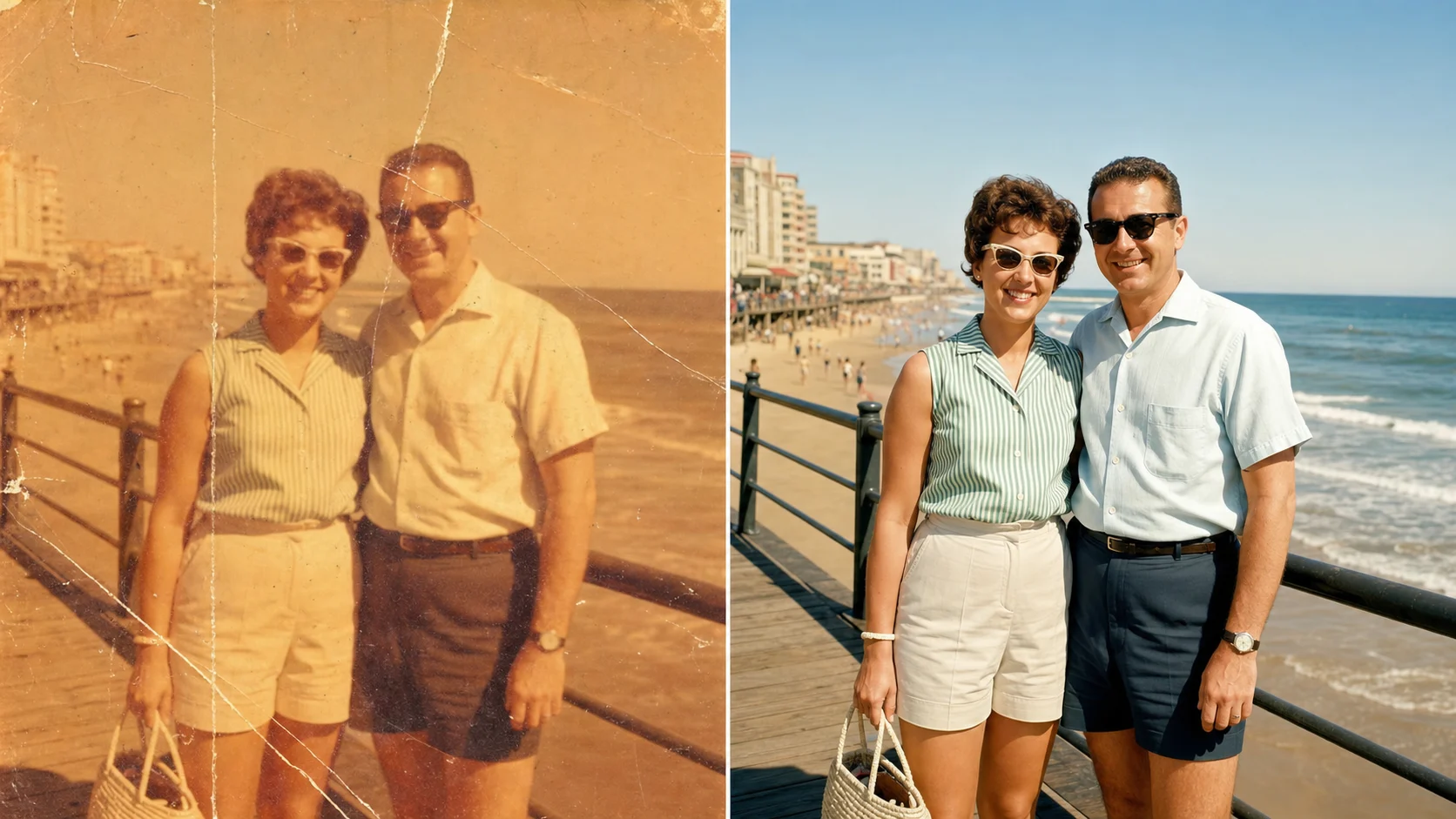 Old photo to new 4K online example restoring a faded vacation print