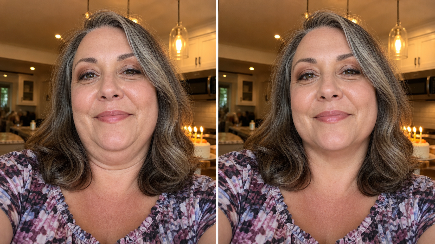 Get rid of double chin photo editor example for a warm indoor birthday snapshot