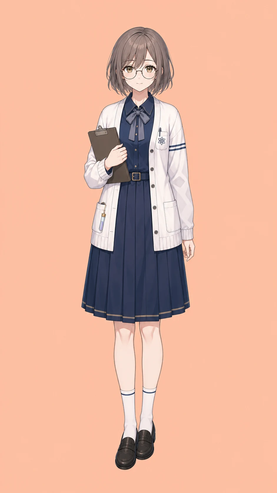 Yandere simulator oc template example with one original science club academy OC on a solid peach background